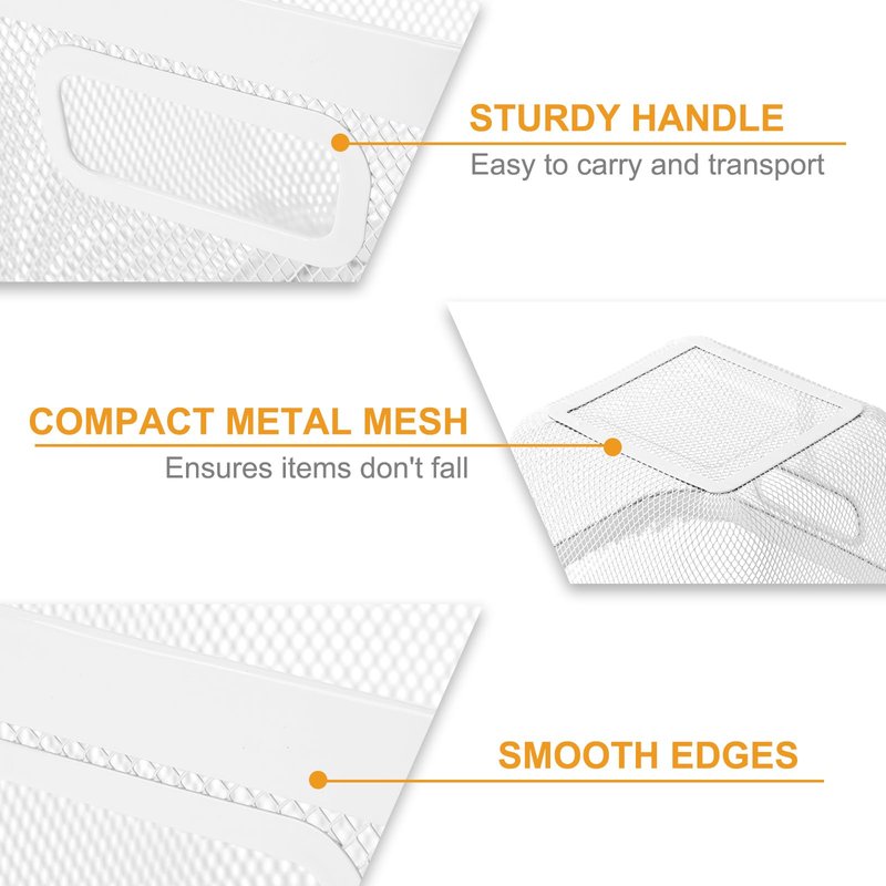 MorningRo 4 Pack Metal Mesh Basket with Hollow Handles White Wire Storage Bin for Organizing Stackable Metal Fine Mesh Basket for Pantry Bathroom Kitchen Cabinets Shelves (Medium)