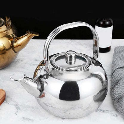 Tea Kettle for Stovetop, Stainless Steel Teapot with Filter, Flat Bottom Induction Cooker Water Kettle (Silver 14CM)