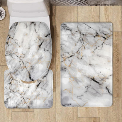 UNICEU 3 Piece Bathroom Rug Set, Grey White Marble, Machine Washable, Non Slip Microfiber