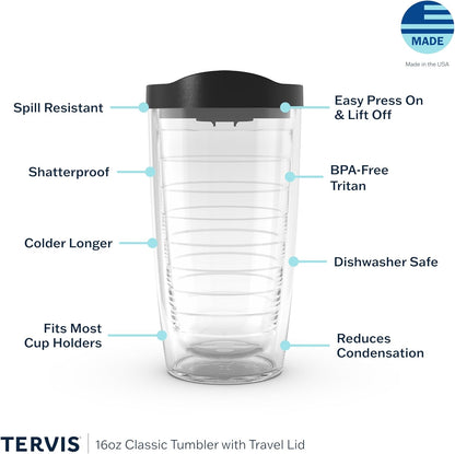 Tervis Tropical Hibiscus Collection Double Walled Insulated Tumbler, 16oz Travel Cup, Keeps Drinks Cold & Hot, Purple