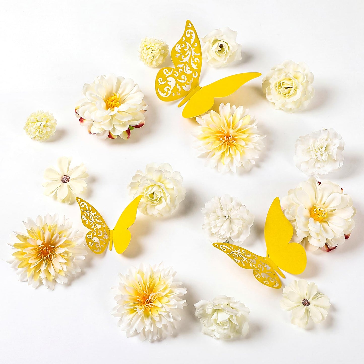 Vicenpal 29 Pcs Graduation Cap Decorations Kit DIY Grad Construction Paper with Artificial Flower Pearl Rhinestone Ribbon 3D Butterfly Alphabet Letter Stickers Satin Bow for Grad Cap DIY(Cream)