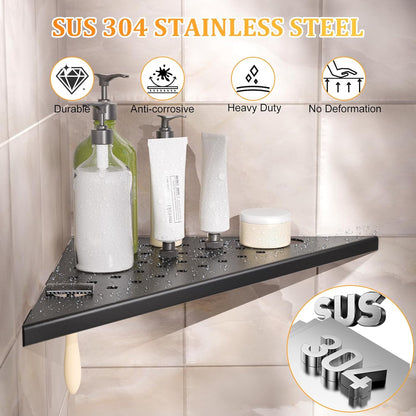 mivndeeopu 2-Pcs, 10 304 Corner Shower Shelves Rustproof Stainless Steel Shower Corner Shelf with Razor Holder