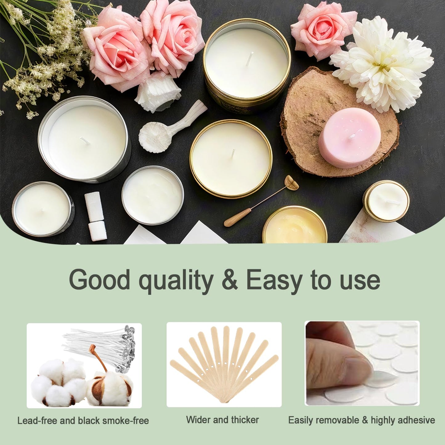 DINGPAI Soy Wax for Candle Making, 5LB Organic Soy Candle Wax Flakes Natural Candle Making Supplies,50 Cotton Wicks,50 Wick Stickers,10 Wick Holders