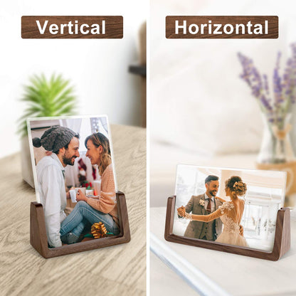 Mixoo 4x6 Picture Frame 2 Pack - Rustic Wooden Picture Frames with Walnut Wood Base and High Definition Break Free Acrylic Photo Covers for Desk Tabletop Display Teacher Appreciation Gifts (Horizontal + Vertical)