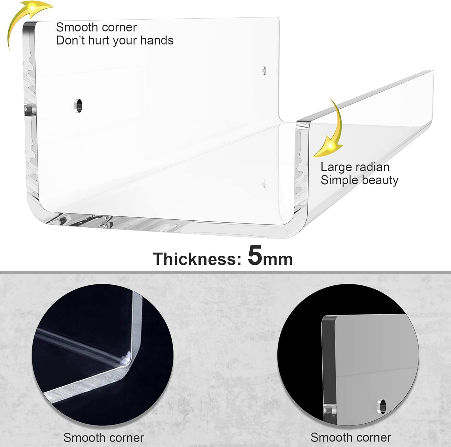 Mavachou 15 inch Display,6pcs 5MM Clear Acrylic Floating Wall Ledge Shelf Wall Mounted Nursery Kids Bookshelf Invisible