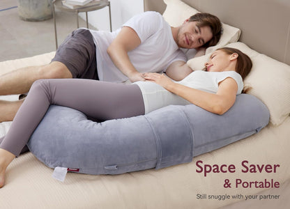 Momcozy Pregnancy Pillow - Original F Shaped Maternity Pillow with Adjustable Wedge - Full Body Support, Grey Velvet Cover