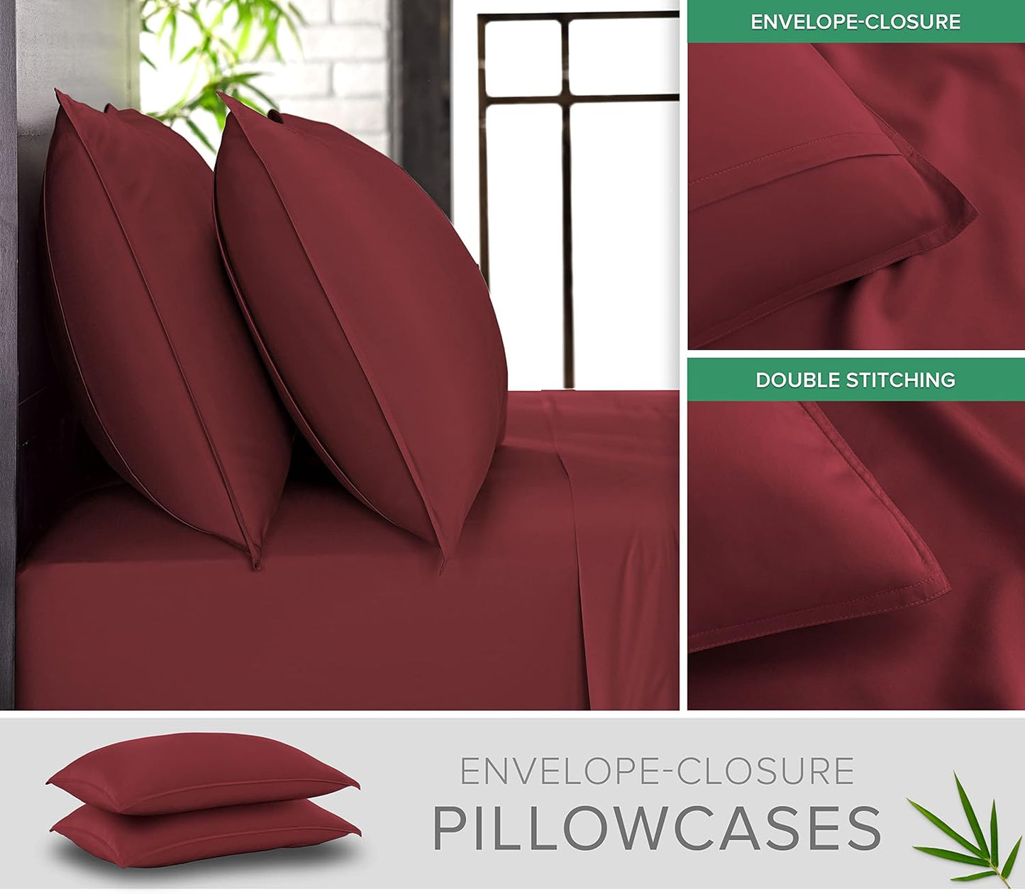 Pure Bamboo Queen Sheets - Luxuriously Soft 100% Organic Viscose Bed Sheet Set | Cooling & Durable (Queen, Merlot)