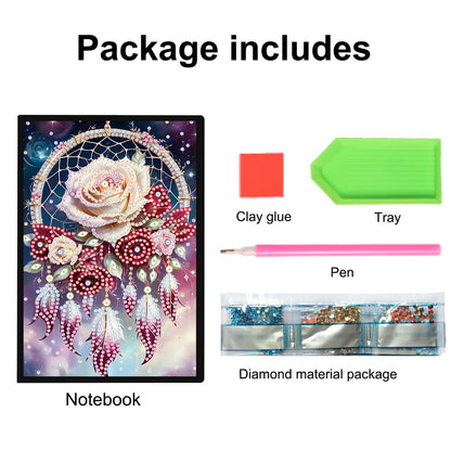 JZHYOAN Rose DIY Diamond Painting Blank Notebook 5D Flower Diamond Art Journal Sketchbook Mosaic Cross Stitch Note Book Kit Gem Art Dairy Travel Drawing Message Art Notebook Craft for Adult Office