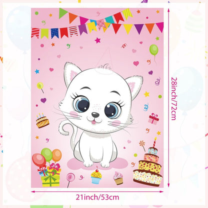 PLULON Cat Party Game for Kids Pin The Hat Bow Tie on The Cat Birthday Game Poster for Boy Girl Birthday Summer Party Favors Wall Decorations Classroom Activities