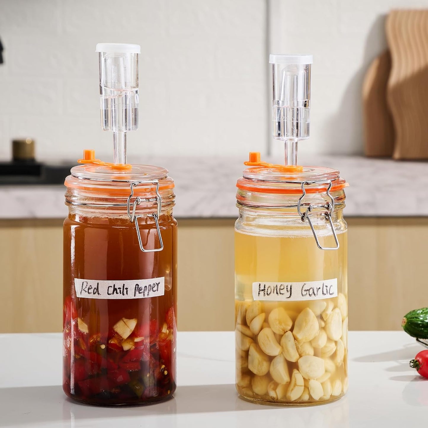 1 Pack 2 JILLMO Liter Fermentation Jar, Glass Fermenting Kit with Weight for Making Sauerkraut, Hot Sauce, Mead, Cider