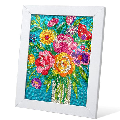 QIOUOL Flower Diamond Art Painting Kits for Kids Adults Beginners with Wooden Frame Girls Art Crafts Rhinestone Gem by Number Kits,Diamond Art Kits for Teens,Birthday Gifts and Office Decor