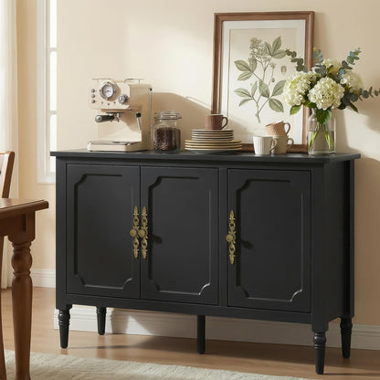 RoyalCraft Buffet Cabinet with 3 Doors, Mid-Century Modern Sideboard with Storage, Painted Wood Coffee Bar Table with Adjustable Shelves, Credenza Cabinets for Kitchen, Living Room, Dining Room, Black
