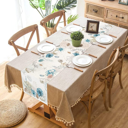 13x90 Inch PROCIDA Blue Beach Table Runner Tropical Ocean Coastal Table Runners Seashell Burlap Seasonal Nautical