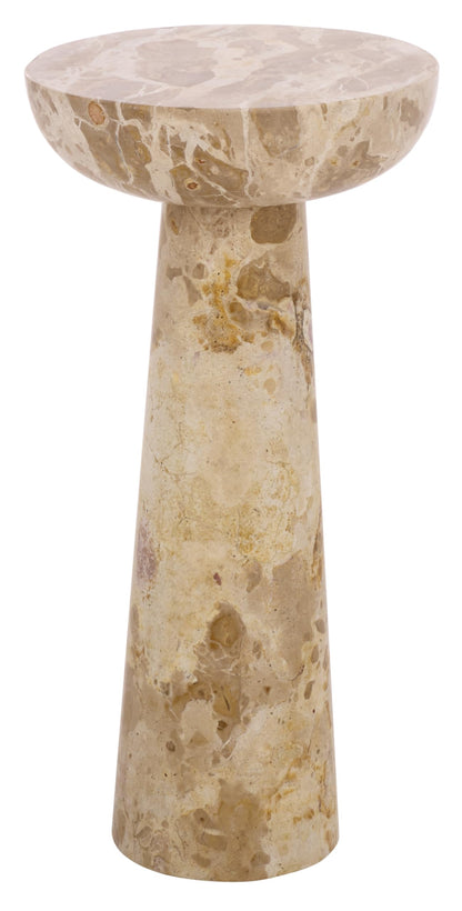 SAFAVIEH Couture Collection – Glendale Beige Round Marble Accent Table, Stone Pedestal Side Table, Modern Sculptural Design (SFV9766B)