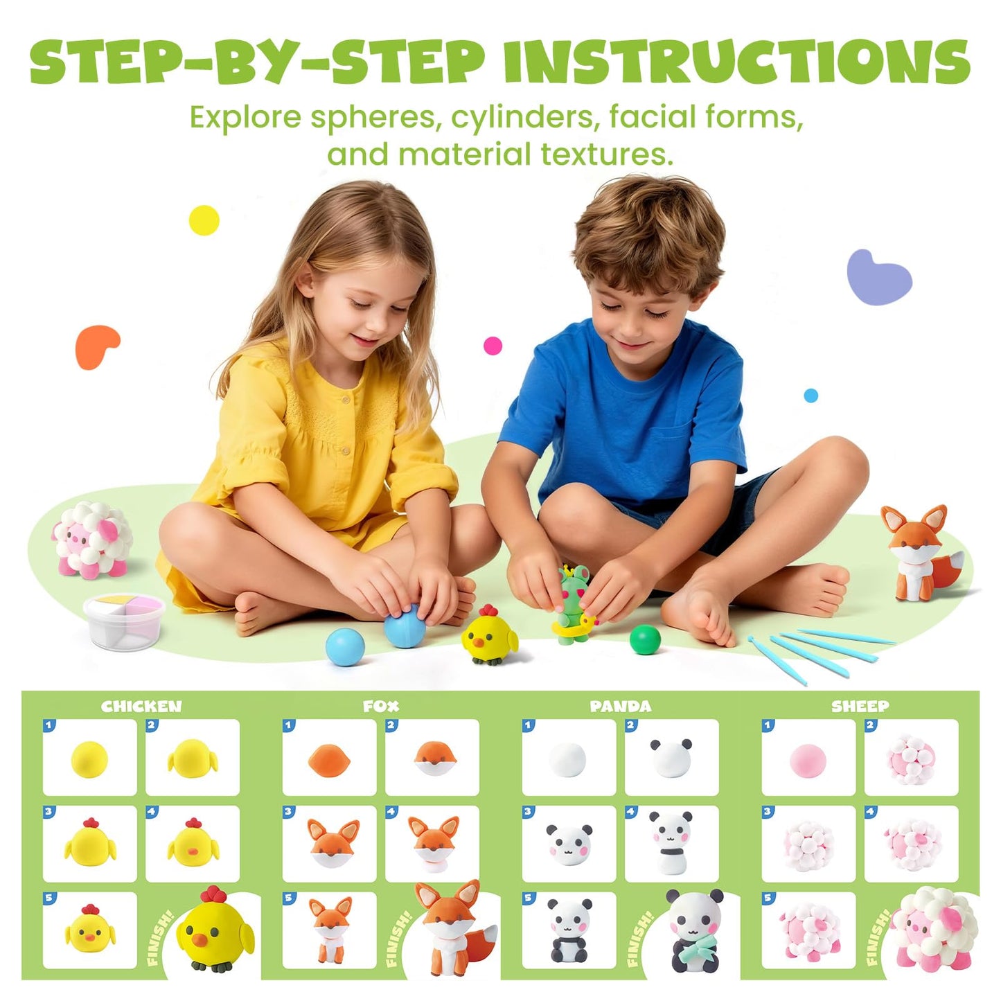 Air Dry Clay for Kids,12 Animals Theme Party Foam Clay,Ultra Light Modeling Clay Kit, DIY Art and Home Party Favors for Boys & Girls (Animal)