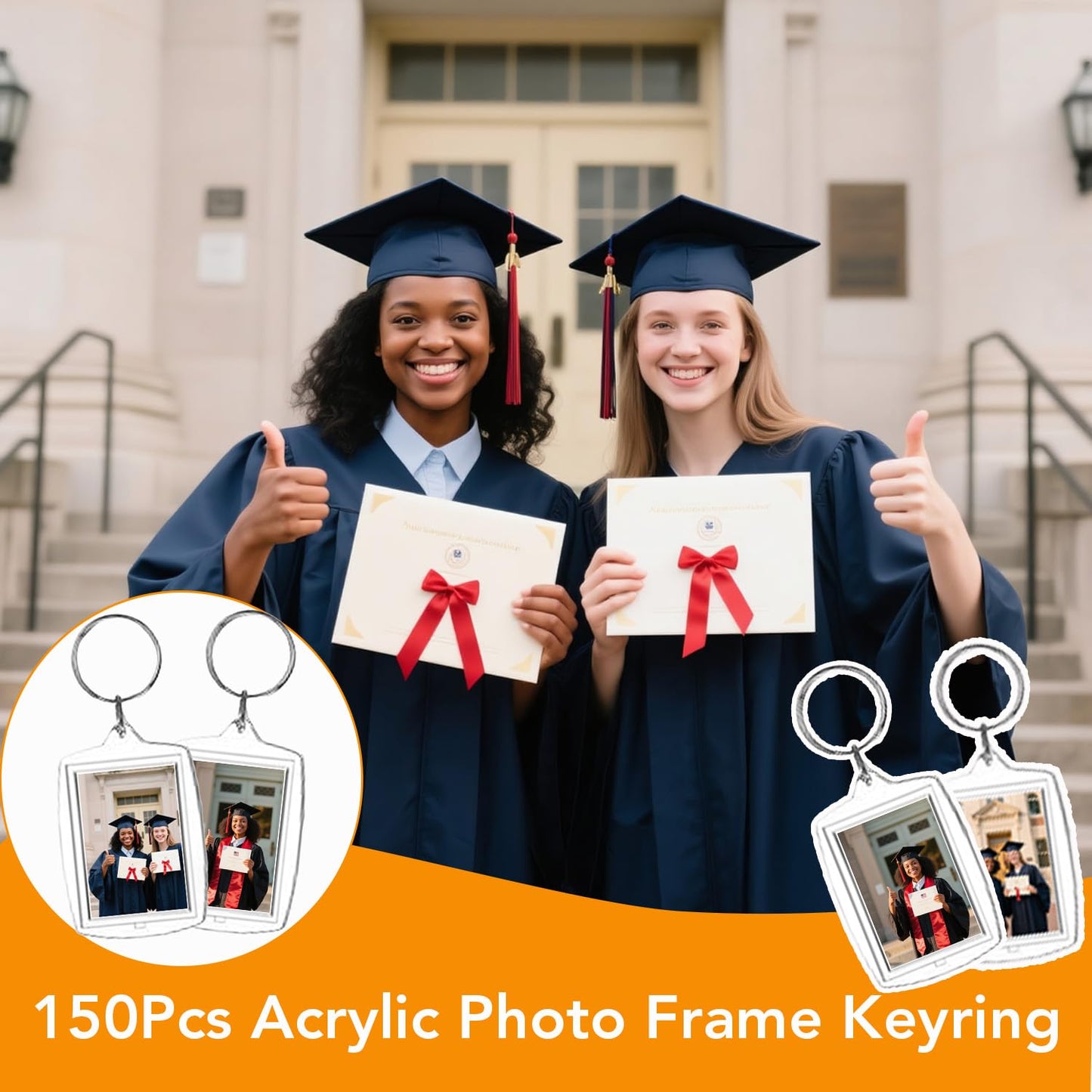 Aiqriwv 150-Pack Clear Acrylic Photo Keychains - Blank Insert Keychain with Metal Ring for DIY Personalization, Gift Favors, Double-Sided Display (2.17" x 1.57")