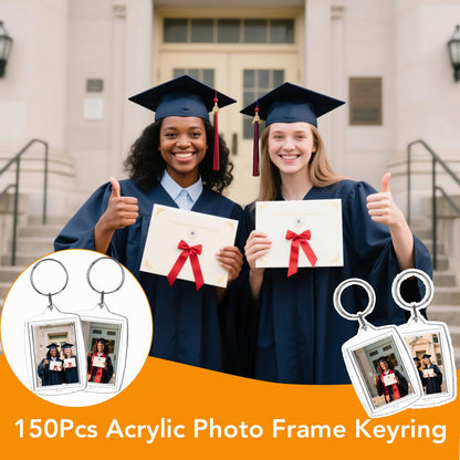 Aiqriwv 150-Pack Clear Acrylic Photo Keychains - Blank Insert Keychain with Metal Ring for DIY Personalization, Gift Favors, Double-Sided Display (2.17" x 1.57")