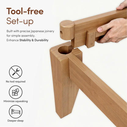 AllForWood Thor Premium Solid Wood Bed Frame King, Japanese Joinery Bed Frame with Wood Slat Support, Platform Bed, No Box Spring Needed, Easy Assembly, Minimalist & Modern Style (Light Brown)