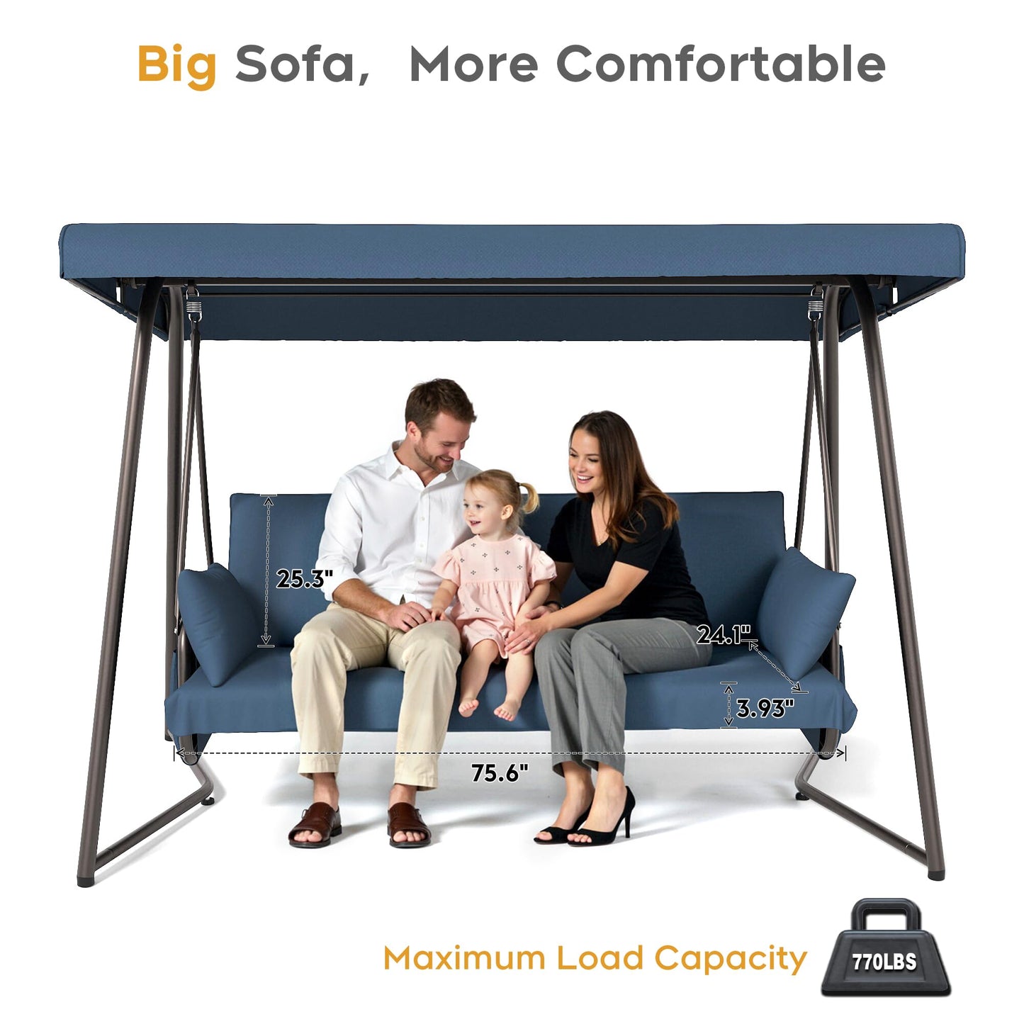 Terravoy Porch Swing Sofa Bed with Stand and Canopy, Outdoor 3-Seat Bench Swing Heavy Duty, Patio Extra Large Swing Bed with Rain Cover