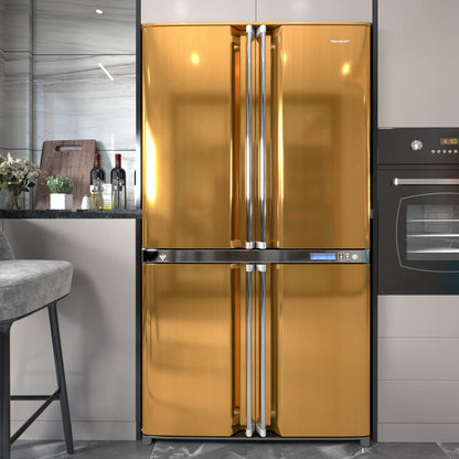 Cohoo Home Gold Stainless Steel Contact Paper for Appliances Gold Brushed Metal Look Wallpaper Stainless Steel Peel and Stick Self-Adhesive Waterproof Wallpaper for DIY Cabinets Decor 17.7inW 197inL