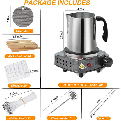 BBAXI Candle Making kit with Hot Plate,Wax Melter for Candle Making,Candle Making Kit for Beginners with Melting Pot,Including Candle Pot,Electric Stove,Thermometer, Candle Wick,Anti-hot