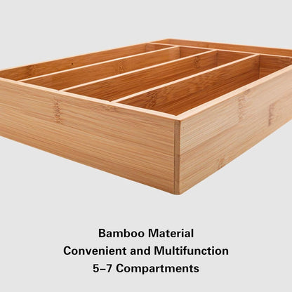 Bamboo Drawer Organizer, Expandable Cutlery Tray, Adjustable Utensils Holder for Storing Silverware in Kitchen, Bedroom