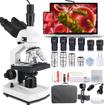 Poothoh Compound Trinocular Microscope, 40X-5000X Magnification, Research Grade Professional Microscope with USB Camera and Mechanical Stage, Microscope for Adults