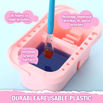 Fuyoooo 2 Pcs Painting Supplies Set with Silicone Painting Mat & Paint Brush Cleaner Bucket for Crafts Paint Brush Holder Organizer with Palette Party Art Supplies for Kids, Adults & Beginners