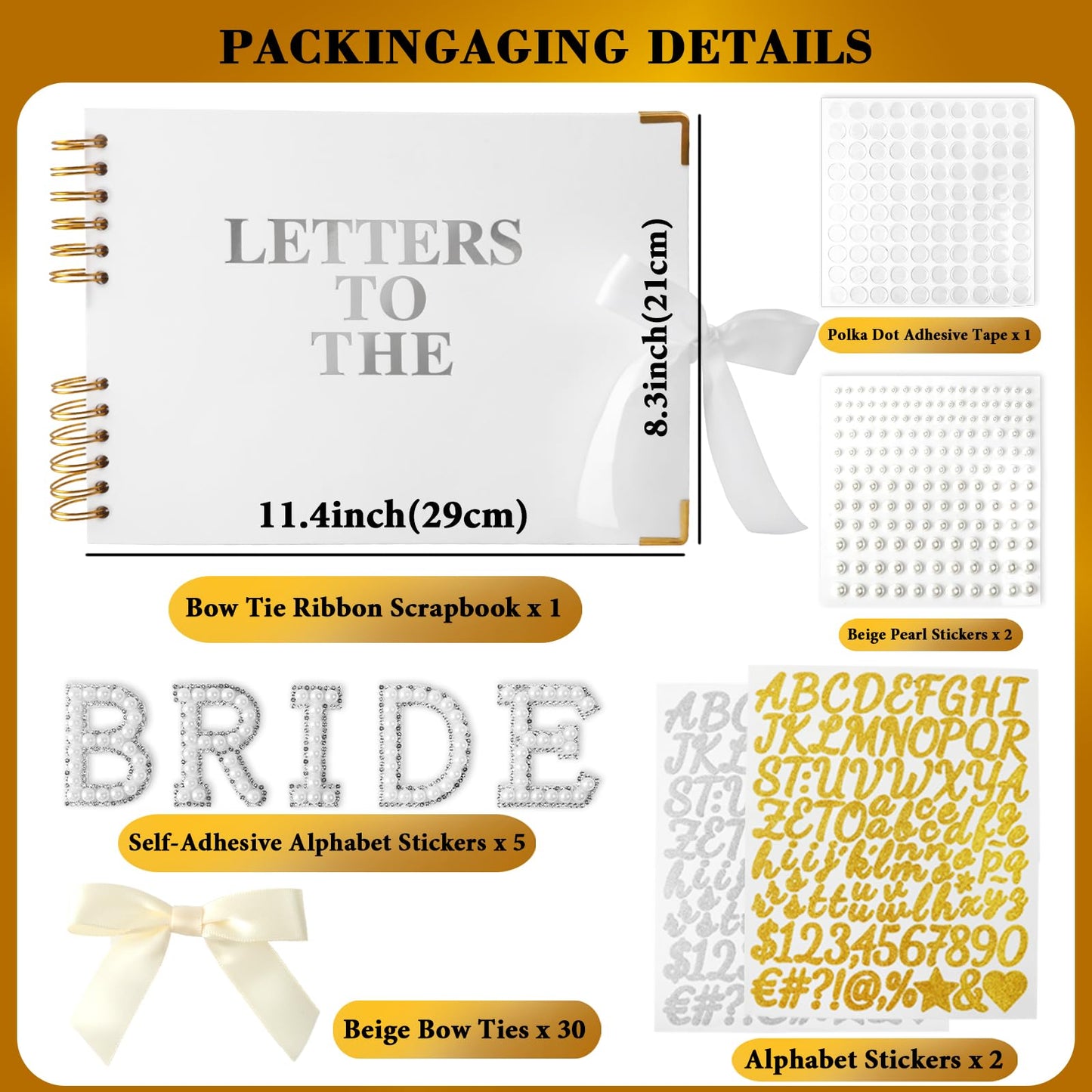 Letters to The Bride Scrapbook - 12.2 Inch Large Wedding Guest Book with PU Leather Cover - DIY Memory Book Kit for Bridal Shower Gift and Anniversary - Personalized Vow Journal with Stickers