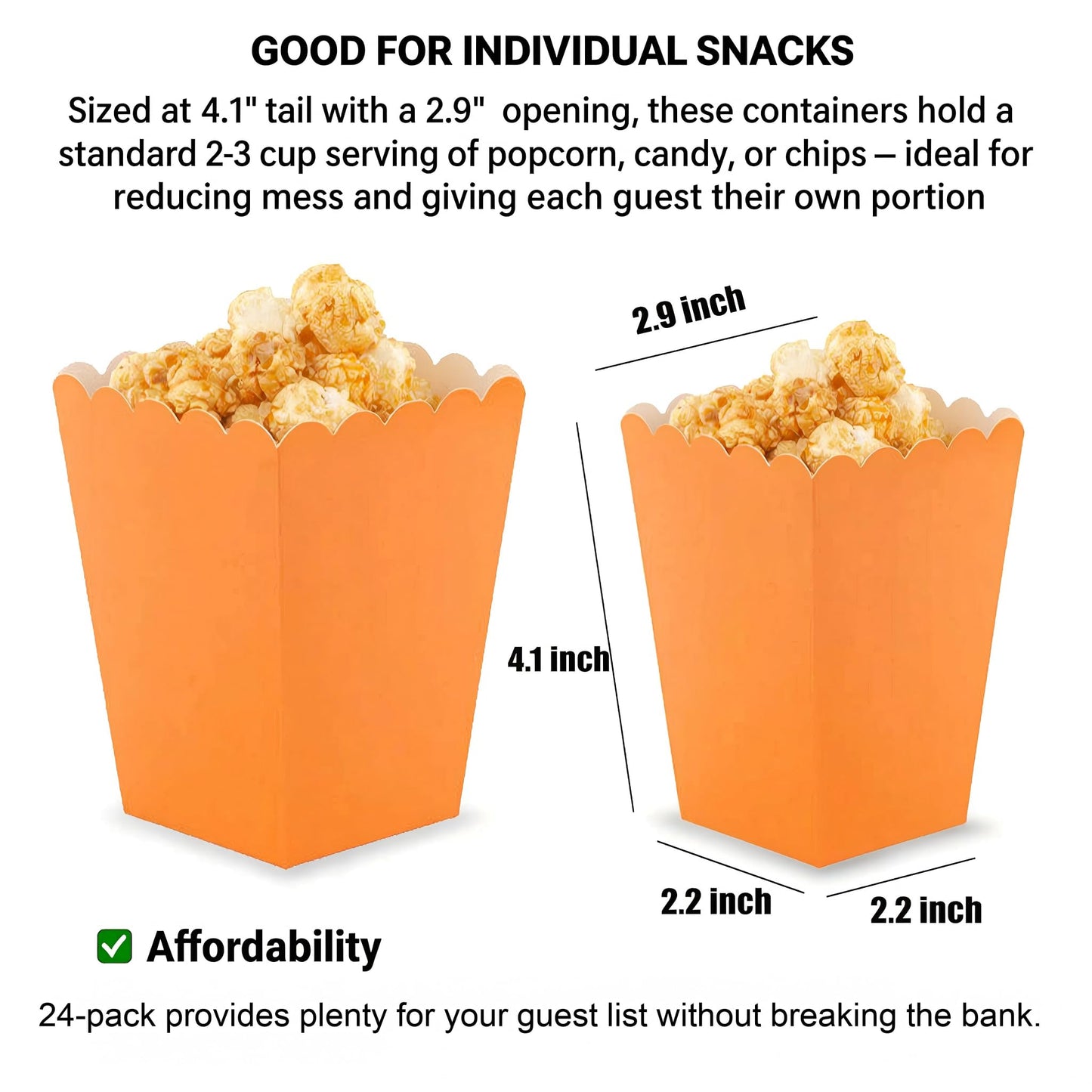 AimtoHome Orange Popcorn Boxes 24 Pack, 4.1" Disposable Snack Containers for Movie Night, Birthday Party Favors, Carnival Concession Supplies