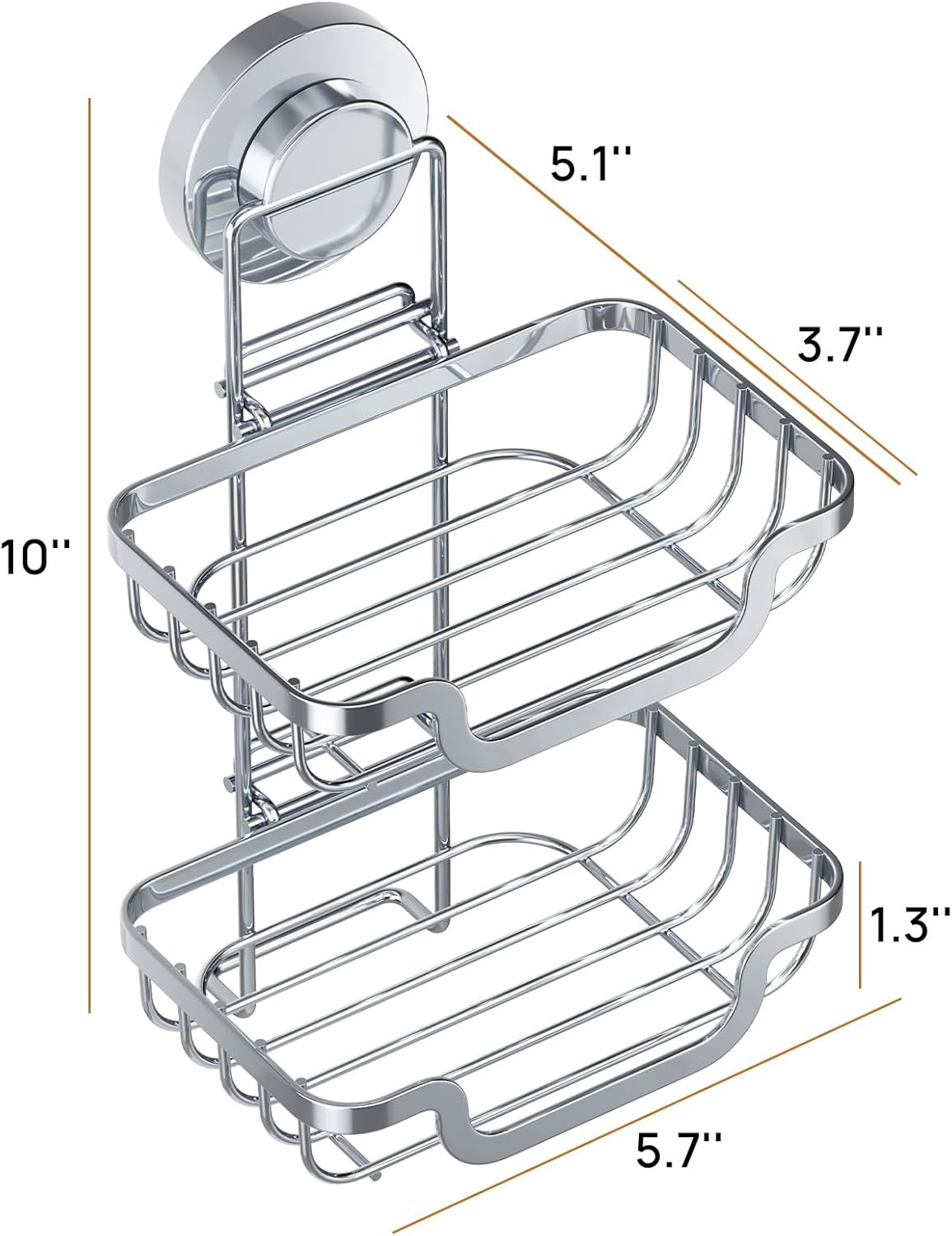 LEVERLOC Double Layer Soap Dish, Bar Soap Holder for Shower Wall, Vaccum Suction Cup Sponge Holder for Bathroom Tub