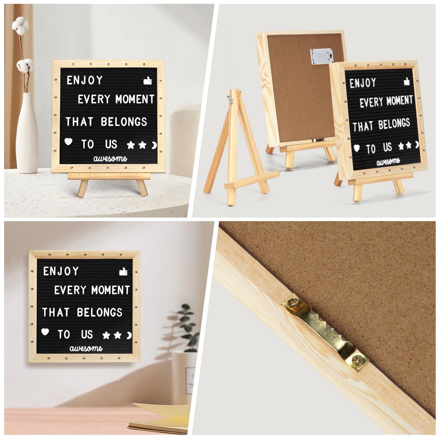 Black Felt Letter Board with Lights (10*10), 340 Letters Built-in LED Lights -Message Board Adjustable Stand, for Menus, Pregnancy Announcement, Baby Announcement Signs, Weddings, and Party Planning