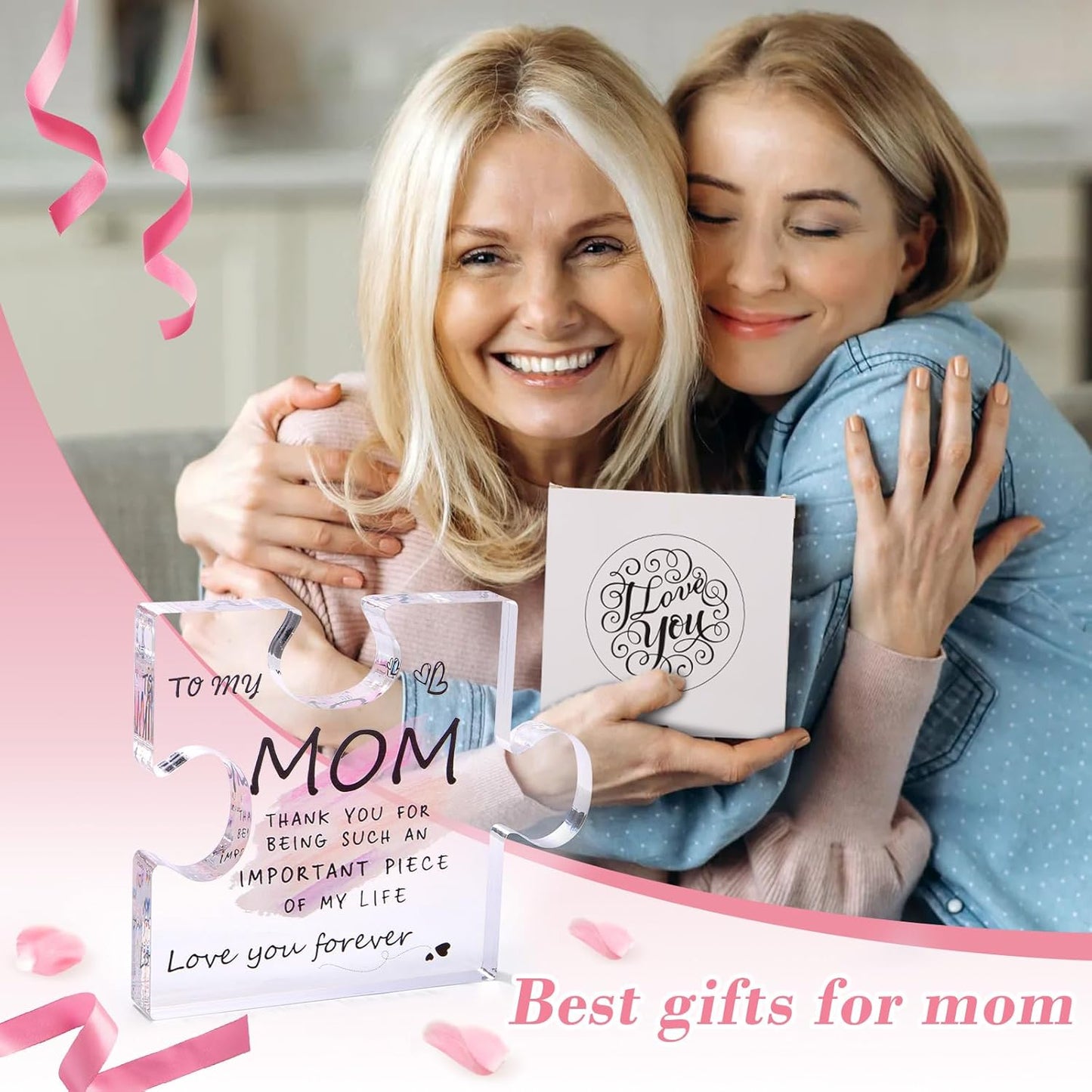 Best Mom Ever Gifts from Daughter, Son: Acrylic Puzzle-Shaped Plaque Desk Decorations Present - Unique Birthday