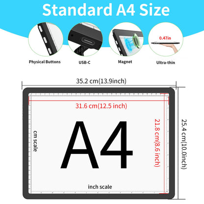 Phylosal Rechargeable A4 Light Pad with Built-in Stand & Bag, Magnetic Tracing Light Box for Drawing, Diamond Art Light Board with Side Button, Super Bright Light Table for Diamond Painting, Sketching