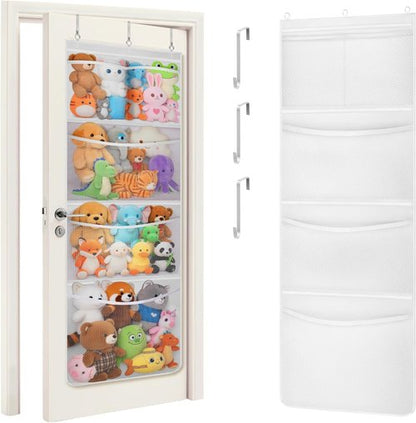 Lifewit Stuffed Animal Storage - Over The Door Organizer with 5 Expandable Mesh Pockets | White, 167 cm High