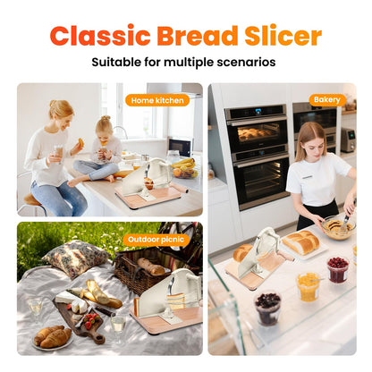 Gleissenweiss Stainless Steel Bread Slicer – Adjustable Manual Sourdough Bread Cutter with Hand Crank & Precise Thickness Control – Classic Homemade Bread Slicer for Kitchen & Bakery (Cream)