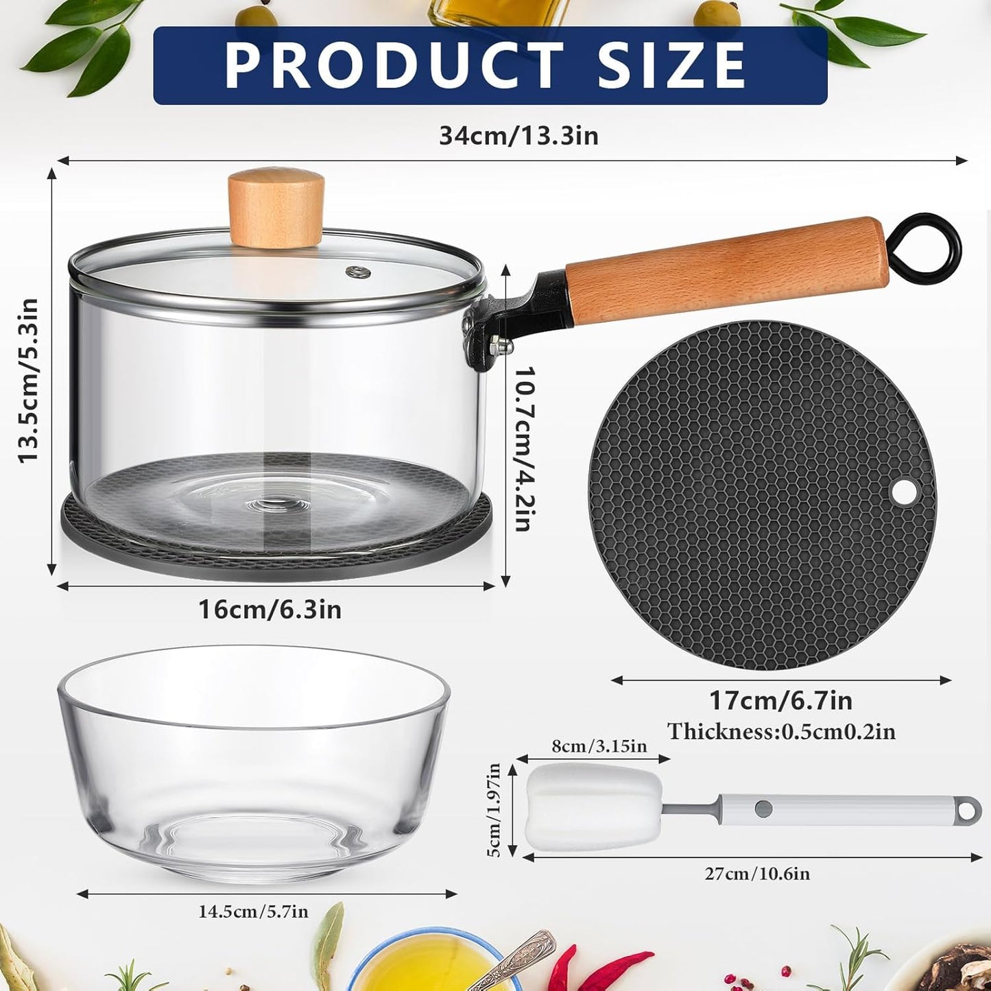 Set of 4 Glass Pots for Cooking, Heat Resistant Glass Simmer Pot with Lid for Noodle, Soup (60 oz)
