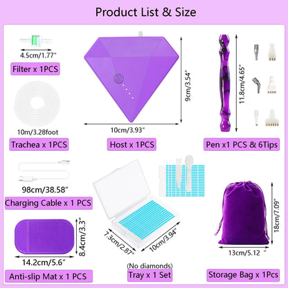 Lanzeyo Rechargeable Electric Diamond Painting Pen Vacuum Diamond Art Pen with Long Endurance Battery Electric Vacuum Pen with Beads Storage Tray for Gem Art Diamond Art Accessories (Purple)