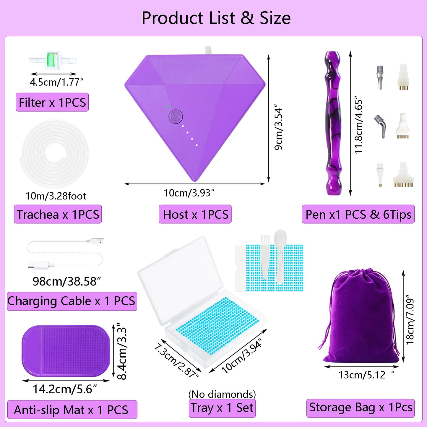 Lanzeyo Rechargeable Electric Diamond Painting Pen Vacuum Diamond Art Pen with Long Endurance Battery Electric Vacuum Pen with Beads Storage Tray for Gem Art Diamond Art Accessories (Purple)