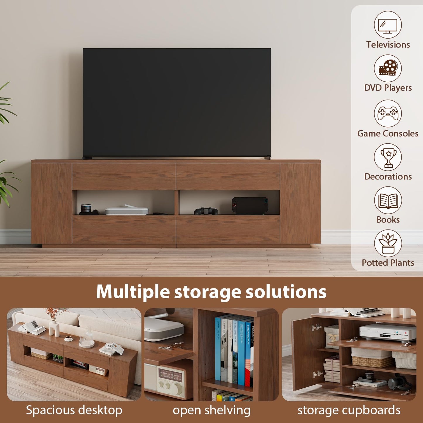 Mansfieler Wood tv Stand 65 Inch for Living Room,Morden Entertainment Center with Storage Cabinet, Console Table and Adjustable Shelvestv Stand Furniture Cable Clamps Bedroom.