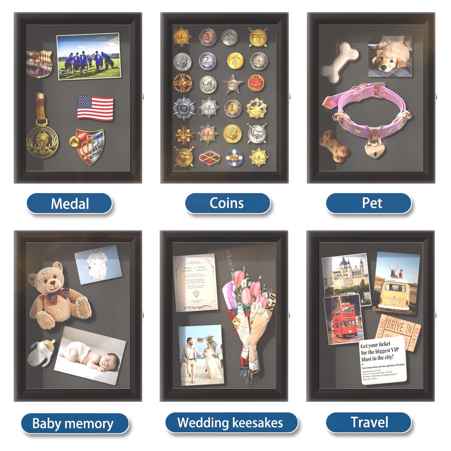 REFGY Challenge Coin Display, Military Coin Holder Display, 11.8 x 15.7 Inch Large Medal Display Case & Pin Display Cabinet with Horn Lock, Shadow Box Display Case for Military Medals,Insignia Ribbons