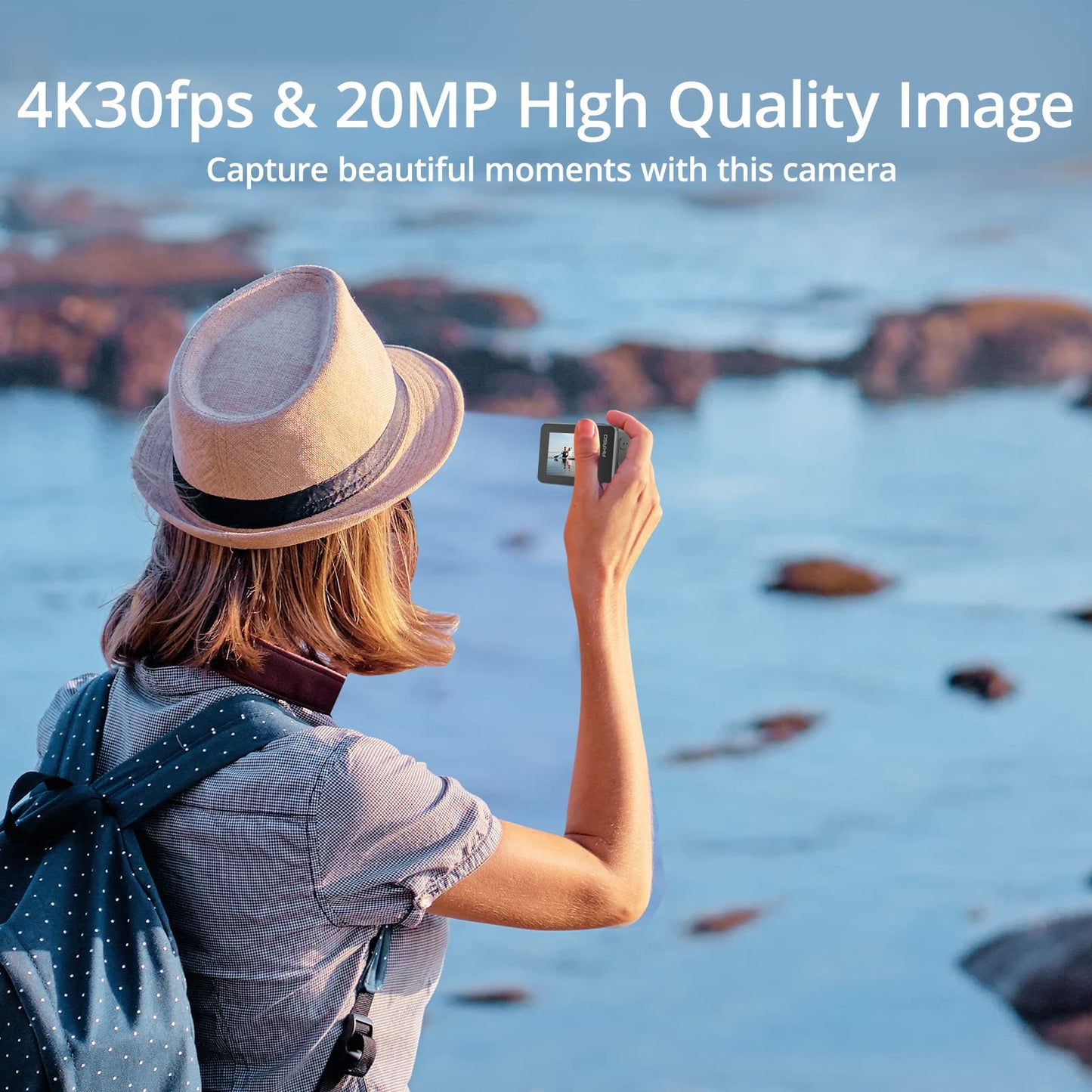 AKASO Brave 7 Action Camera 4K30FPS 20MP with 64GB U3 MicroSDXC Memory Card, Waterproof Camera with Touch Screen IPX8 33FT EIS 2.0 Zoom Support External Mic Voice Control with 2X 1350mAh Batteries