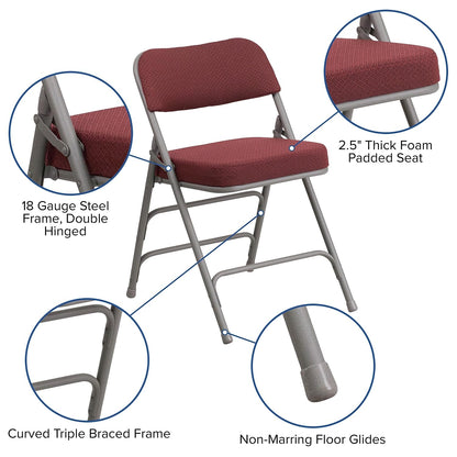 Flash Furniture 4 Pack HERCULES Series Premium Curved Triple Braced & Double Hinged Burgundy Fabric Metal Folding Chair