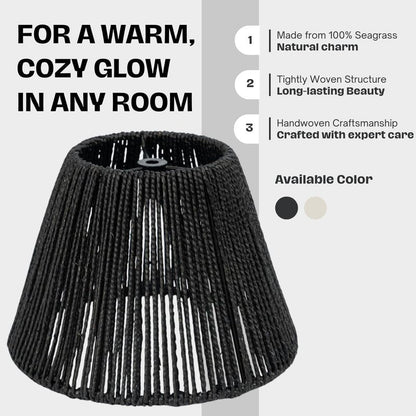 Onhomes Wicker Seagrass Lamp Shade, Rustic Farmhouse Bell Lampshade Replacement for Table and Floor Lamps, Rattan Pendant Light Cover for Living Room, Bedroom, Kitchen Decor