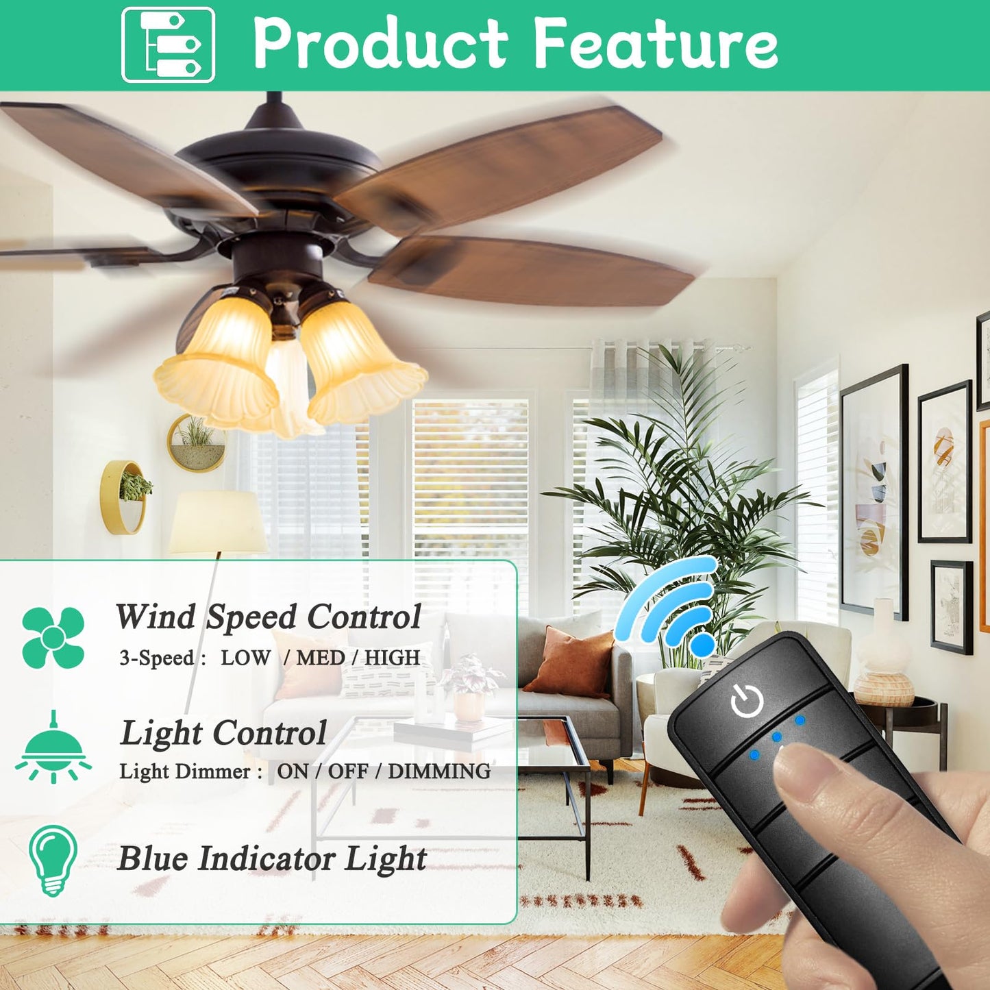 Hampton Bay Ceiling Fan Remote, Universal Ceiling Fan Remote Control Kit, 3-Speed, Light Dimmer, Time Delay, Replacement for Hampton Bay Home Decorators Collection Hunter KUJCE10318, 2AAZPHD3/HD3