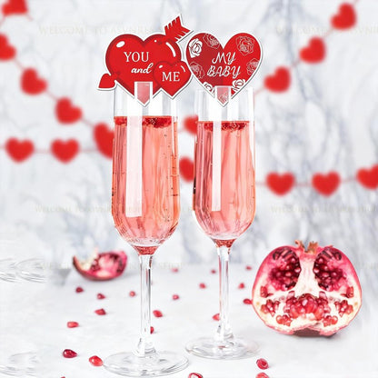 24Pcs Valentine's Day Drink Markers Wine Glass Markers, Heart, Lip Shape Wine Charms for Stem Glasses - Wedding, Bridal for Christmas New Year Party Decor Supplies