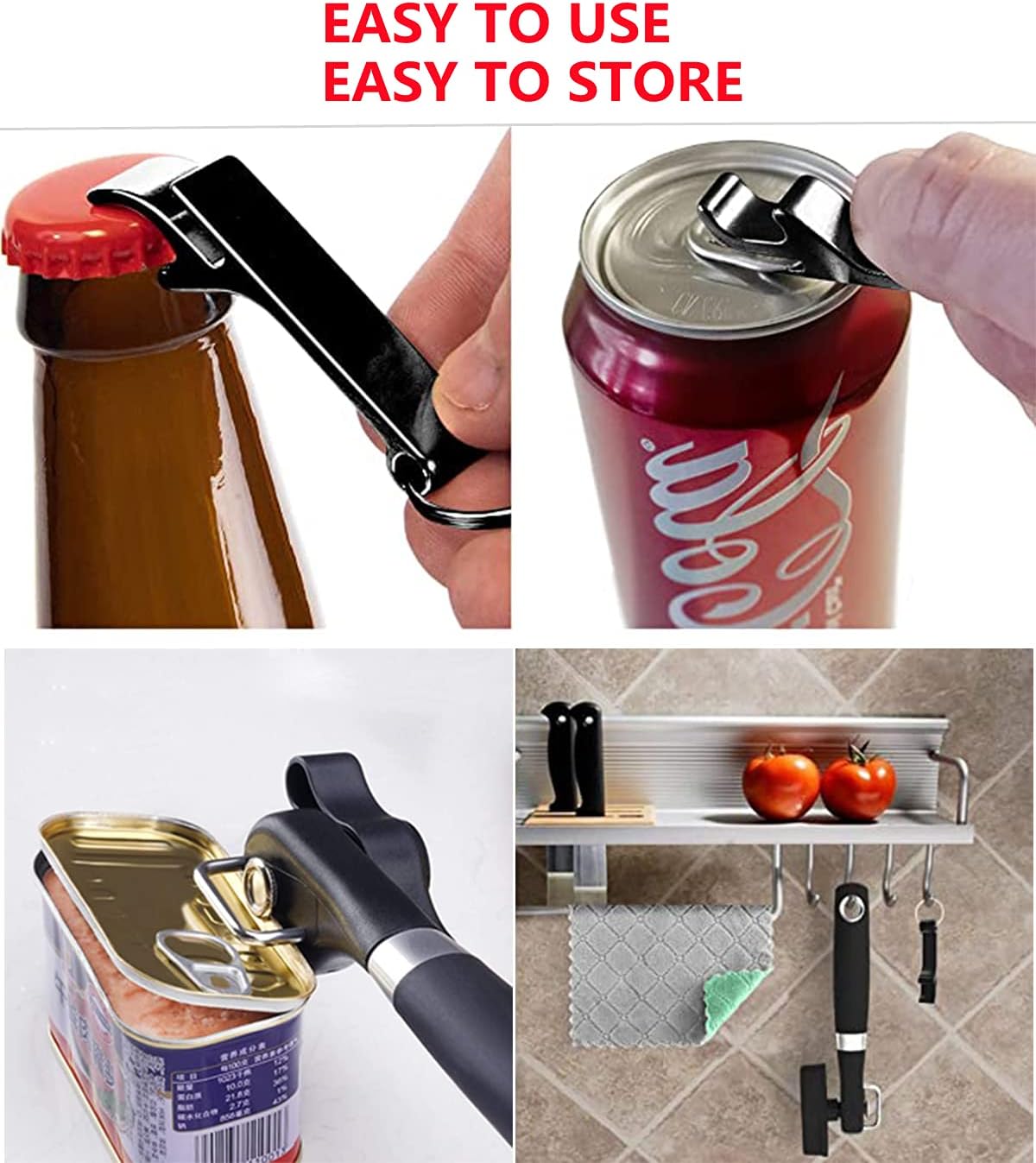 AWON Manual Can Opener for Kitchen Safety, No Sharp Edges, with Bottle Opener Set for Arthritis Camping