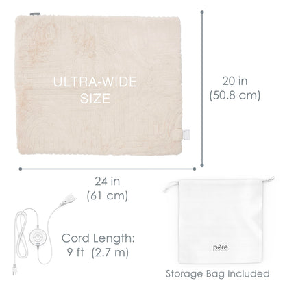 Pure Enrichment PureRadiance Luxury Heating Pad for Cramps, Back, Neck, & Shoulder Pain Relief, Patented Design, Soft Faux Fur & Micromink, 6 Heat Settings, Machine Washable, 12”x24”(Cloud)