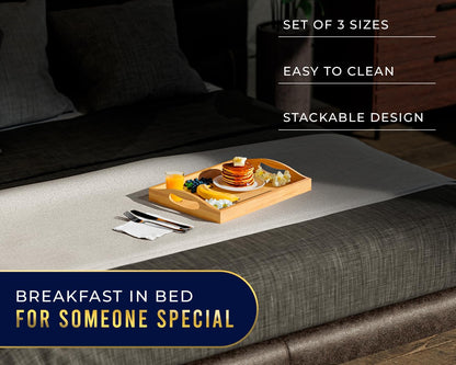 Set 3 Comfify Bamboo Serving Trays of Ottoman Trays for Food, Entertaining, and Decor Minimalist Design