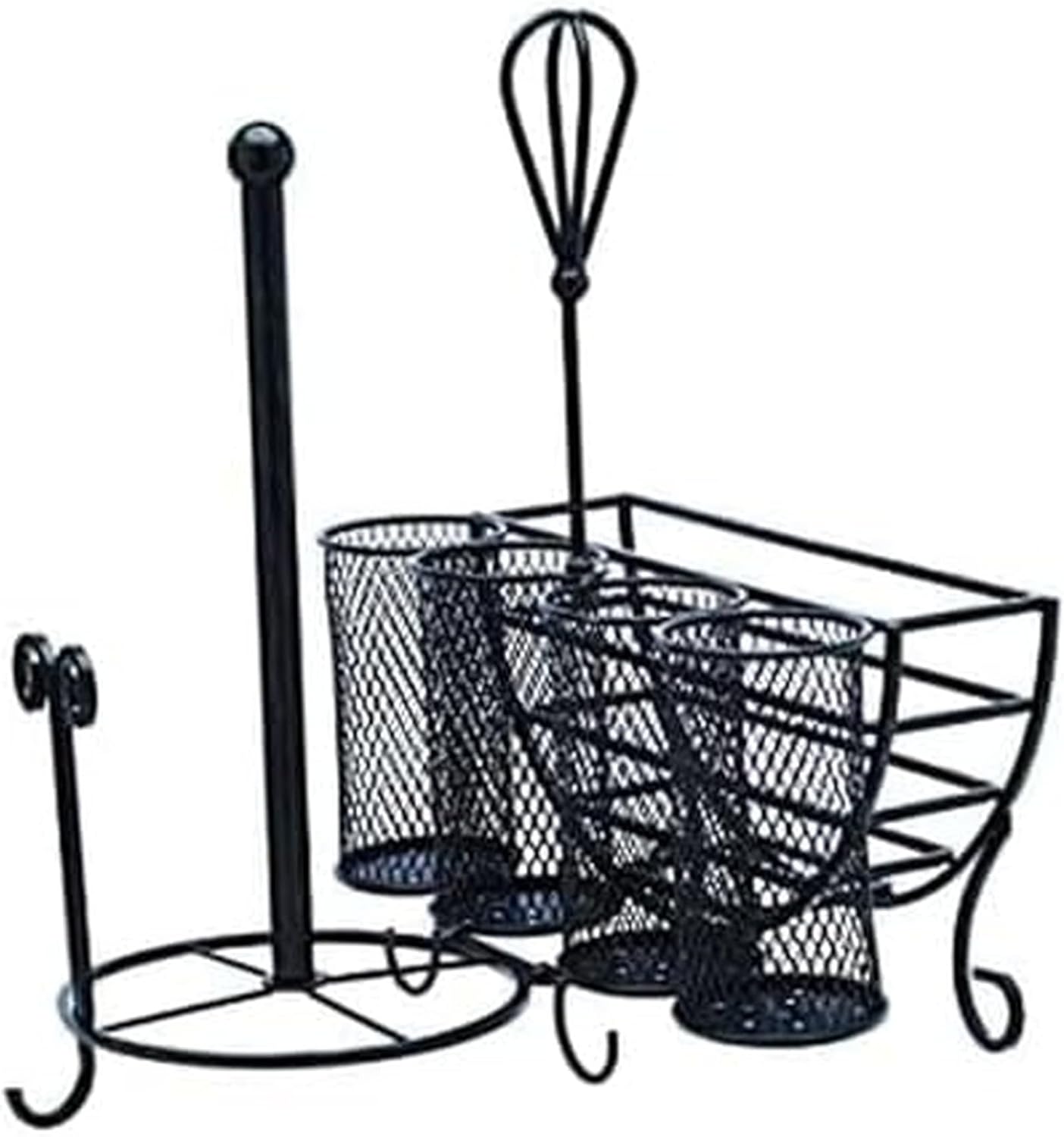 15 14 13 Mikasa Gourmet Basics Avilla Picnic Caddy, Antique Black Finish, Paper Plate Organizer with Flatware Canisters